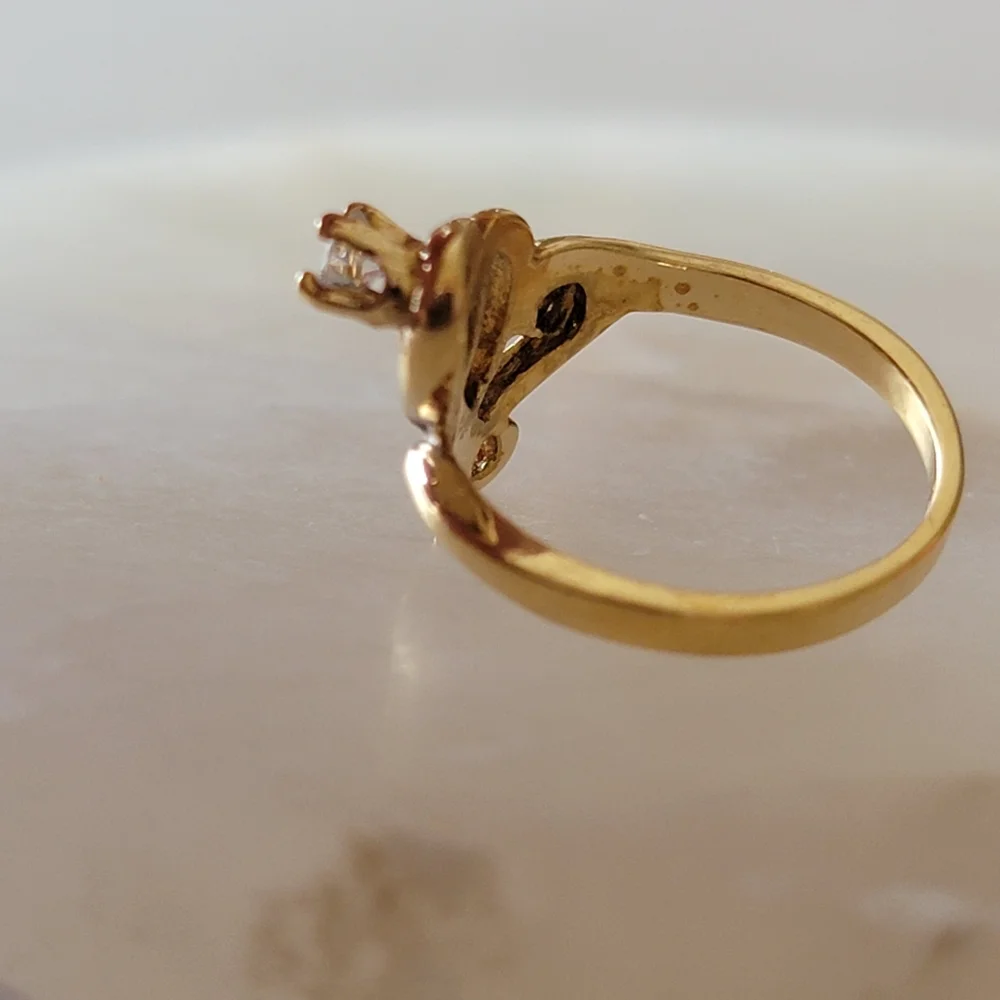 Vintage COP 92 Double Heart Ring Gold Tone Simulated Stones